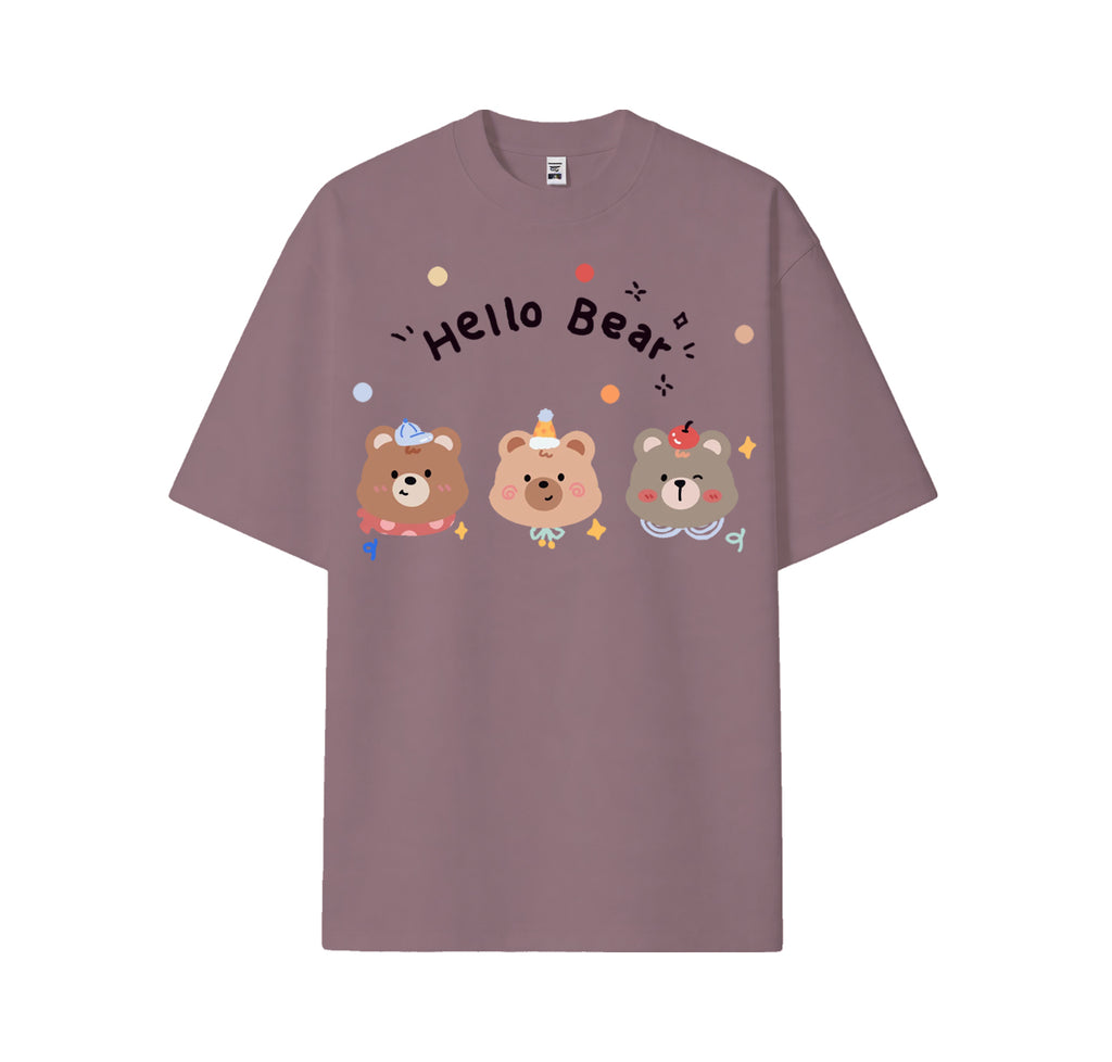 T-shirt décontracté à manches courtes Hello Bear, imprimé ours de dessin animé, coupe ample, pour femmes et hommes.