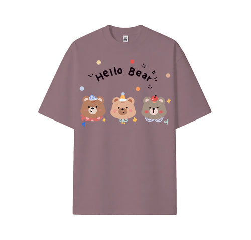 T-shirt décontracté à manches courtes Hello Bear, imprimé ours de dessin animé, coupe ample, pour femmes et hommes.