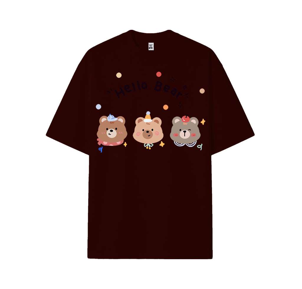 T-shirt décontracté à manches courtes Hello Bear, imprimé ours de dessin animé, coupe ample, pour femmes et hommes.