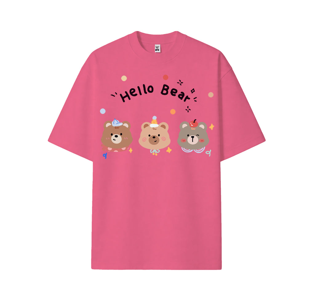 T-shirt décontracté à manches courtes Hello Bear, imprimé ours de dessin animé, coupe ample, pour femmes et hommes.