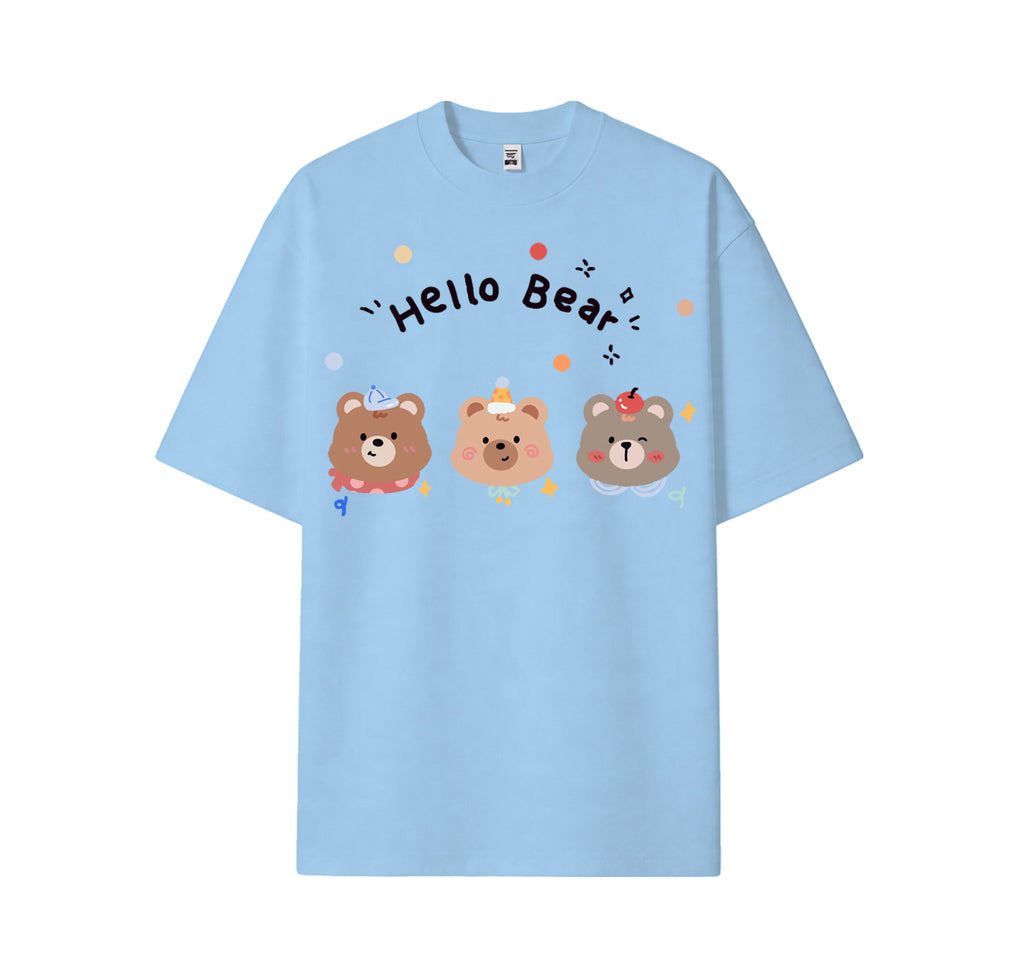 T-shirt décontracté à manches courtes Hello Bear, imprimé ours de dessin animé, coupe ample, pour femmes et hommes.